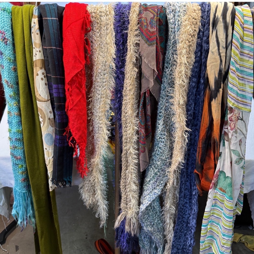 LOT of 14 total scarves, Cotton, Kashmir, Silk different lengths